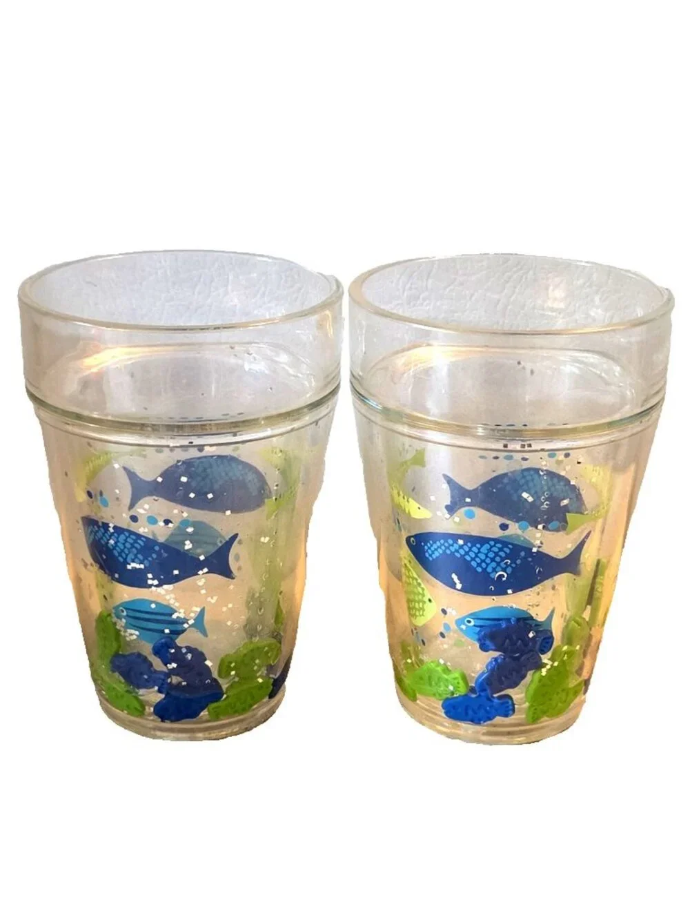2 Small Thermal Tumblers Juice Glasses Fish Design Plastic Child's